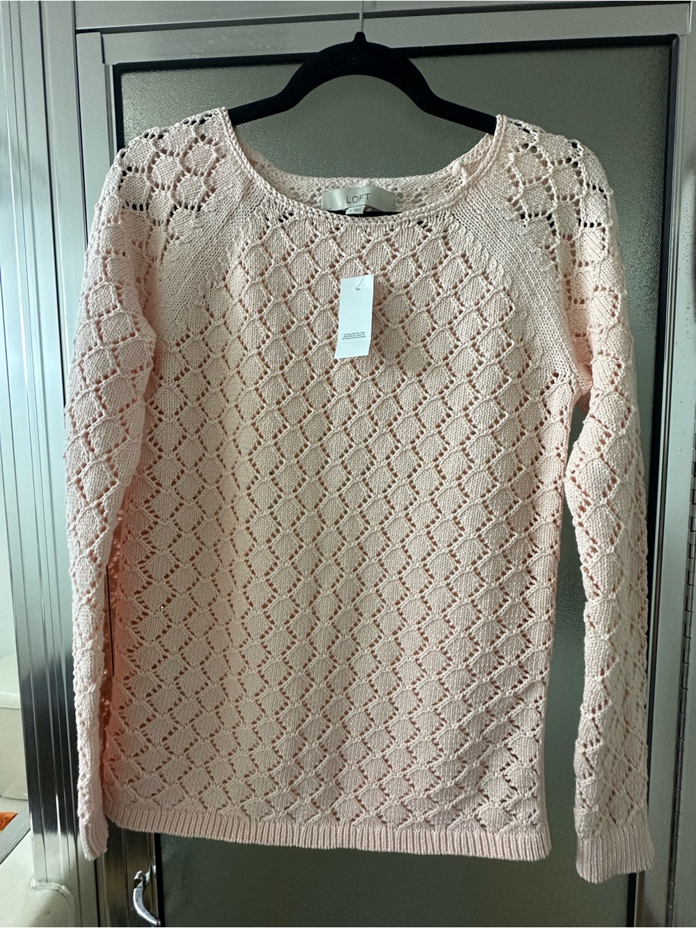LOFT Blush Openwork Diamond Knit Pullover